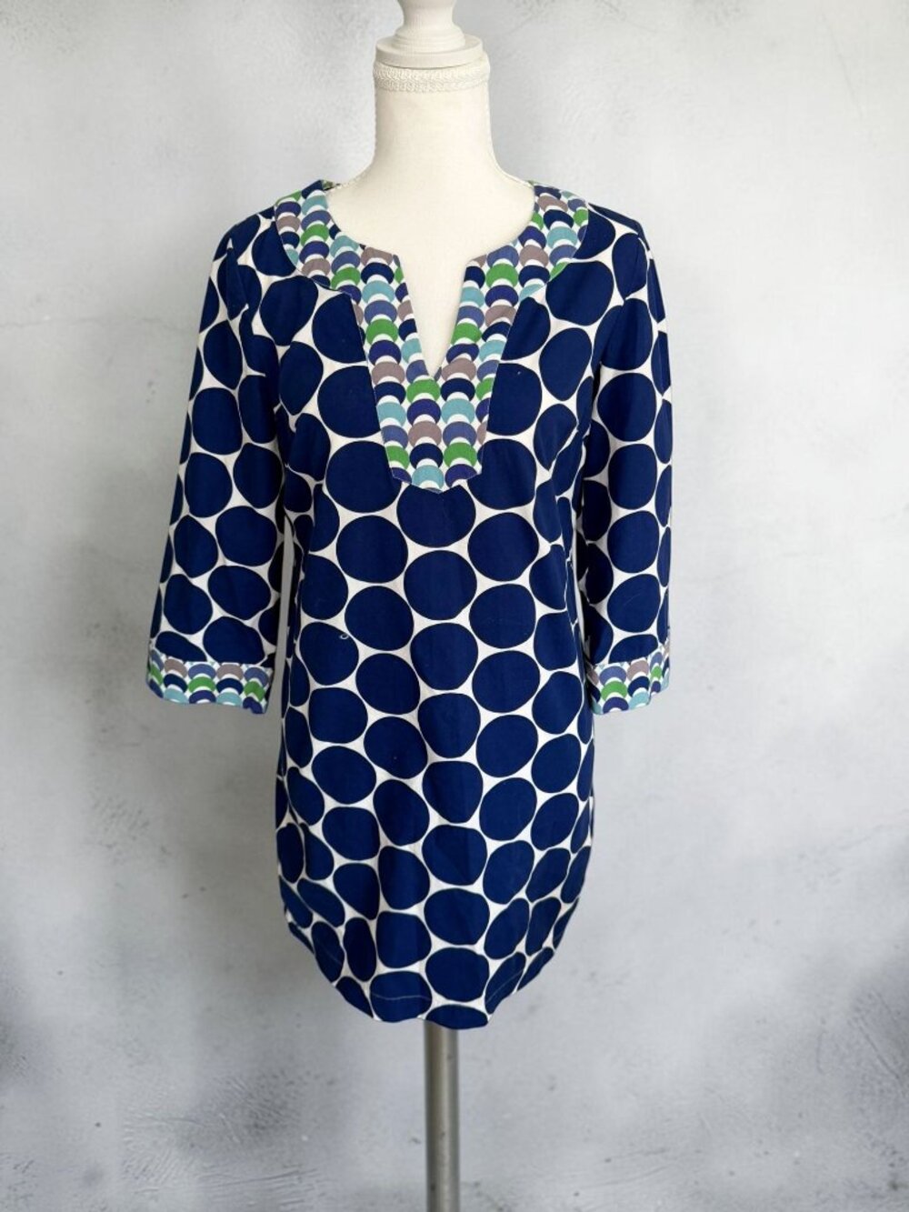 BODEN Blue Patterned Shift Dress Size US 2